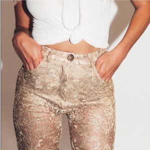Gold Paisley Sheer Skinny Pants